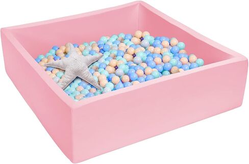 حفرة كرة إسفنجية مربعة من UHAPPYEE للأطفال الصغار، حوض سباحة ذو كرة ناعمة مقاس 120 × 120 × 35 سم مع غطاء قابل للإزالة، قفص لعب إسفنجي ذو ذاكرة داخلية بدون كرات (أبيض) in Kuwait