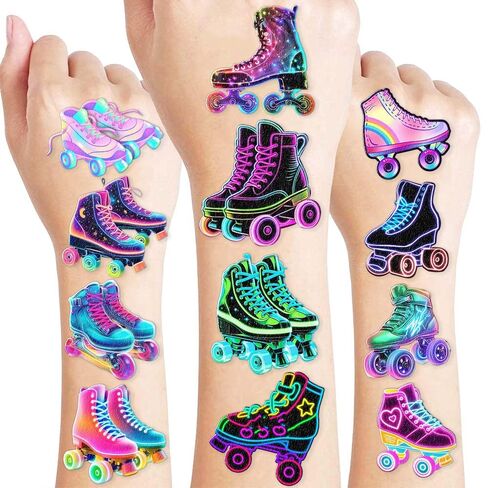 8 Sheets (96PCS) Roller Skate Temporary Tattoos 80s 90s Theme Birthday Party Decorations Supplies Favors Stickers For Kids Girls Boys Gifts Classroom School Prizes Rewards in Kuwait