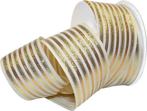 Morex Ribbon Wired Polyester Baroque Noel Ribbon, 2-1/2" x 50 yd, White/Green/Red in Kuwait
