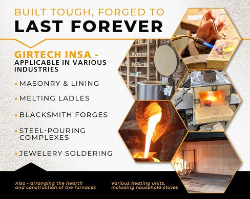 GIRtech Insa-1 Universal Insulating Fire Brick - 2370F Pack of 1 - for Forge Kiln Fireplace Wood Stove - High Insulation Extra Low Thermal Conductivity, Durable &Lightweight - Industrial/DIY Projects in Kuwait