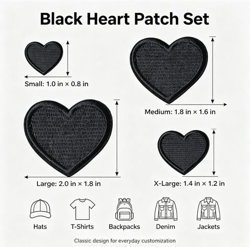 4PCS Black Cute Lovely Hearts Iron On Patches, Embroidered Sew On Patches for Jacket Bag Couples Wedding Dress Clothes in Kuwait