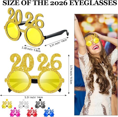 6 Pairs 2024 Glasses 2024 New Years Eve Glasses Funny Glitter Number Eyeglasses Photo Props Party Sunglasses for Kids Adults New Years Party Supplies in Kuwait