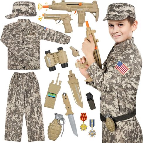 GIFTINBOX Kids Army Soldier Dress Up Costume Role Play Set, Deluxe Christmas Gift for Kids Boys Aged 3-12 in Kuwait