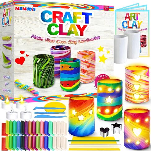 MHMYDIS Make Your Own Clay Luminaries - Arts and Crafts Clay kit for Boys Girls and Teens Age 6 7 8 9 10 11 12 Year Old and up - Make 4 Clay Lantern in Kuwait