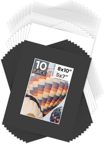 Mat Board Center, 50 Pack 8x10 Mat with Backings & Bags for 5x7 Photo White in Kuwait