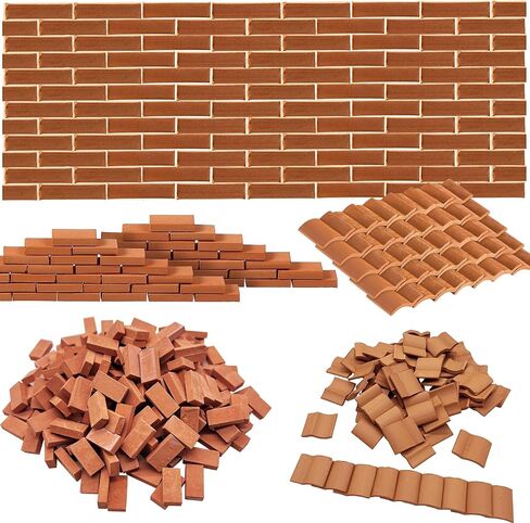 Woohome 222 PCS Mini Grey Roof Tiles Mini Wall Bricks Set, DIY Materials Miniature Brick Scale Model Bricks and Miniature Tiles Roof Tiles Dollhouse Fake Tiles for Miniature House Buding in Kuwait