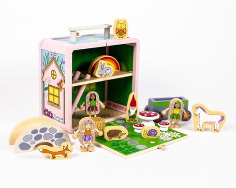 Suitcase Playset(Fairy House) by Jack Rabbit Creations-17 Piece Set-Portable Play Toys-Includes Fairies,Animals ,Gnome Bridge and Car-Made of Eco-Friendly Bamboo- Ages 3+ Years in Kuwait