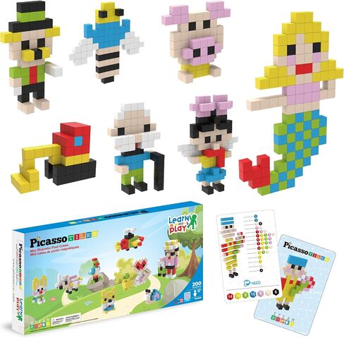 PicassoTiles 0.5 "بكسل لغز مغناطيسي مكعب 200 قطعة مزيج ومطابقة مكعبات ألعاب حسية تعليم البخار تعلم بناء كتلة مغناطيس الأطفال مجموعة ألعاب البناء مجموعة التراص المغناطيس الإبداعية PMC200 in Kuwait