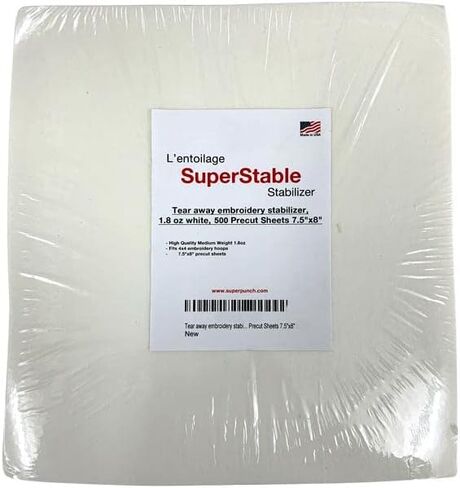 مثبت Superpunch Soft Tear Away 1.8 أونصة، مثبت متوسط ​​الوزن للتطريز - 15 بوصة × 100 ياردة، دعامة مثبتات تطريز آلية فائقة الثبات، صنع في الولايات المتحدة الأمريكية (أبيض) in Kuwait