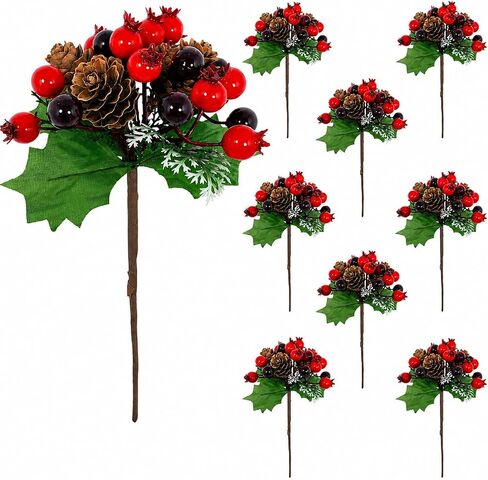 BANBERRY DESIGNS أعواد تزيين عيد الميلاد مع أكواز الصنوبر والتوت وأوراق الهولي - مجموعة من 18 قطعة - زينة عيد الميلاد الموسمية - إكسسوارات حرفية للعطلات الاحتفالية in Kuwait