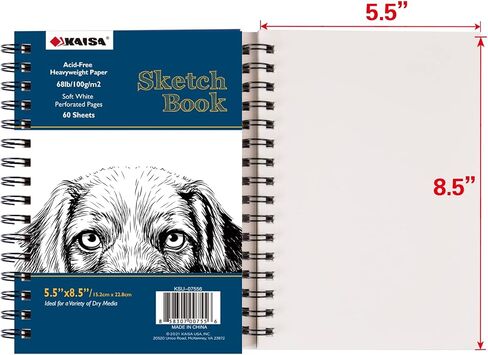 دفاتر رسم متينة من KAISA مقاس 5.5x8.5 بوصة لوحة ورق رسم خالية من الأحماض، كتب رسم صغيرة محمولة 80 ورقة وسادتان، KSU-07518 in Kuwait