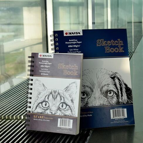 دفاتر رسم متينة من KAISA مقاس 5.5x8.5 بوصة لوحة ورق رسم خالية من الأحماض، كتب رسم صغيرة محمولة 80 ورقة وسادتان، KSU-07518 in Kuwait