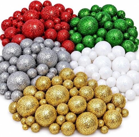 Multi Colored Foam Balls 5 Bag Set of Silver Red Green Gold White Glittered Vase Filler Decorative Balls Table Scatter Decorations Party Décor Glittery Colored Snow Balls in Kuwait