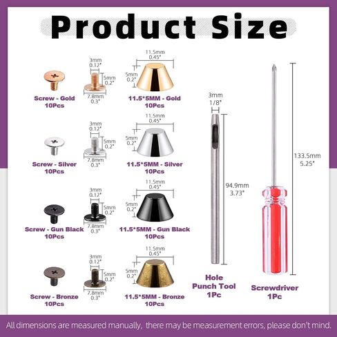 Swpeet 42 Sets 4 Colors 15x5mm - 0.6x0.2inch Alloy Screw Back Spike Purse Handbag Feet and Screwdrive with Circular Hole Punch Kit, Button Cap Rivets Screw Back Punk Studs Spikes in Kuwait