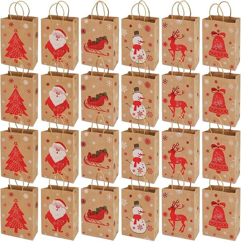 Christmas Kraft Gift Bags 12 Count Assorted Styles Bags Xmas Small Paper Bags with Handles Christmas Goodie Bags with Christmas Prints for Xmas Gift Wrapping Christmas Party Supplies in Kuwait