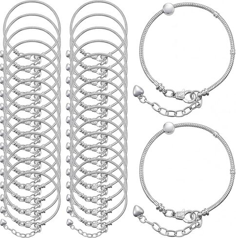 30 Pieces 7.87 Inch Bracelet Chains Snake Chain Charm Bracelets with Heart Lobster Clasp Extender Chain Bracelet Link Chains for Women DIY Jewelry Crafts Supplies, Silver in Kuwait