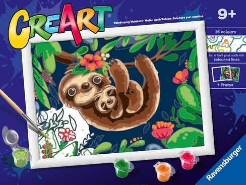 Ravensburger CreArt Sweet Sloths Paint by Numbers Kit for Kids - Painting Arts and Crafts for Ages 9 and Up in Kuwait