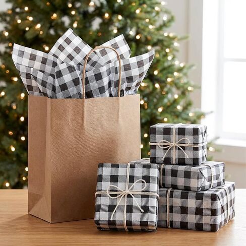 Whaline 60 Sheets Christmas Tissue Paper 14 x 20inch Red Black Buffalo Plaid Tissue Gift Wrapping Paper for DIY Crafts Gift Bags Holiday Party Supplies in Kuwait
