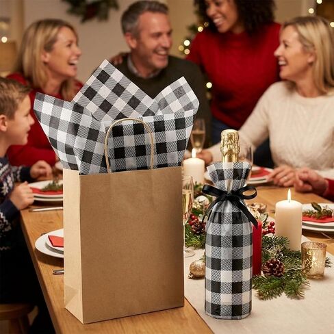 Whaline 60 Sheets Christmas Tissue Paper 14 x 20inch Red Black Buffalo Plaid Tissue Gift Wrapping Paper for DIY Crafts Gift Bags Holiday Party Supplies in Kuwait