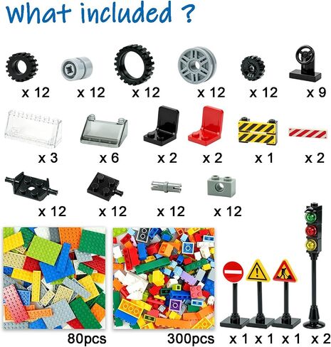 122pcs Wheels and Axles Set, Car Parts Chassis Pieces Tires Building Blocks, Compatible with Classic Bricks Toys in Kuwait