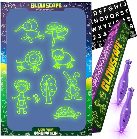 Glowscape - Light Reactive Drawing Surface 36 x 24 inches Super Bright Glow Effect with Included Violet-Light LED Animal pens Poster Sized with Aluminum Frame. in Kuwait