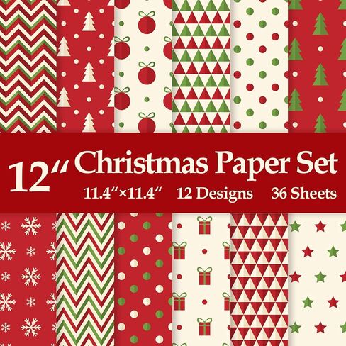 12" Christmas Pattern Paper & Sticker Kit Red Scrapbook Premium Specialty Paper Double-Sided 12"x12" with 12 Designs 36 sheets for Scrapbooking Card Making Crafting in Kuwait