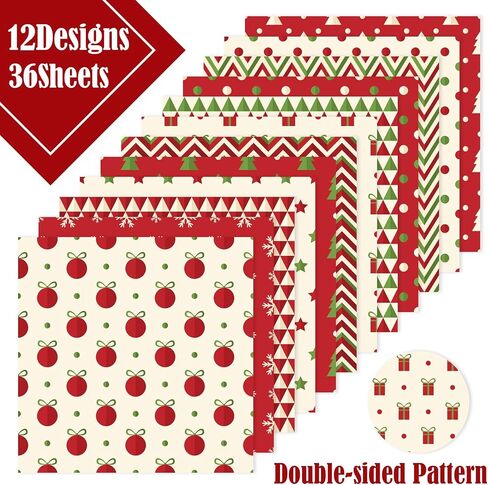12" Christmas Pattern Paper & Sticker Kit Red Scrapbook Premium Specialty Paper Double-Sided 12"x12" with 12 Designs 36 sheets for Scrapbooking Card Making Crafting in Kuwait