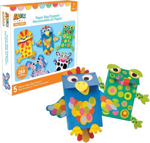 ALEX Toys Paper Bag Puppets Kids Art and Craft Activity Multicolor, includes 5 colored bags, 270 stickers and paper shapes, glue stick and easy picture instructions in Kuwait