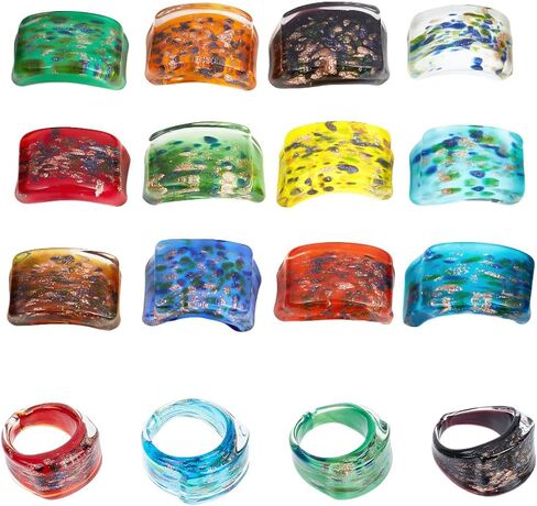 UNICRAFTALE 12pcs Colorful Glass Rings 17~19mm inner Dome Knuckle Finger Ring Retro Glass Mixed Color Transparent Vintage Aesthetic Trendy Colorful Rings Jewelry Party Handmade Gift in Kuwait
