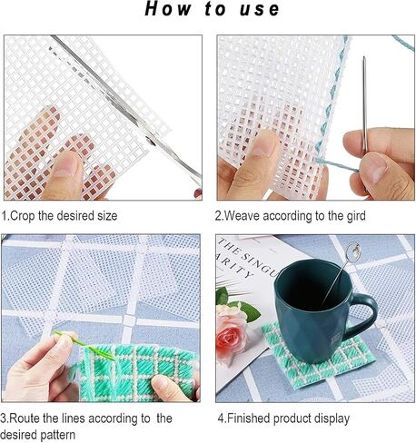 Aulufft 136 Pieces Mesh Plastic Canvas Kit Including 53 PCS 11 Shapes Clear Plastic Canvas and Embroidery Tools for Embroidery Plastic Canvas Craft in Kuwait