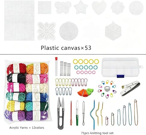 Aulufft 136 Pieces Mesh Plastic Canvas Kit Including 53 PCS 11 Shapes Clear Plastic Canvas and Embroidery Tools for Embroidery Plastic Canvas Craft in Kuwait