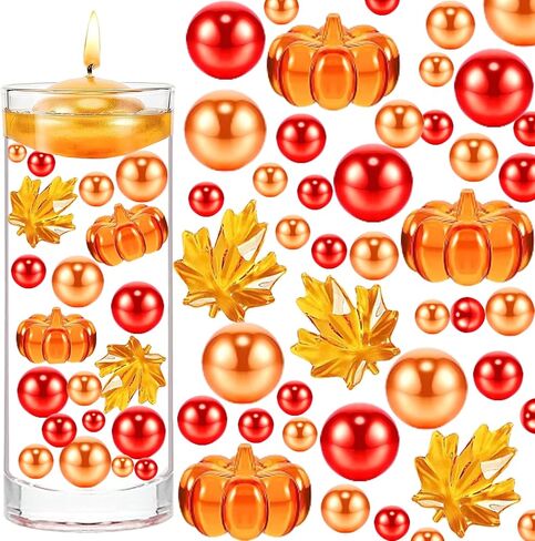Cqueni 10111pcs Thanksgiving Vase Filler Set Faux Pearl for Vase Filler Fall Pearls Water Gels Bead Floating Candle Centerpiece for Thanksgiving Halloween Fall in Kuwait