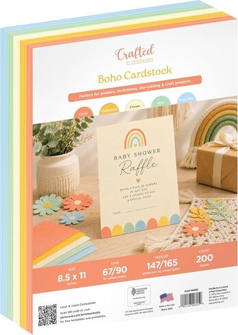 PrintWorks Boho Rainbow Cardstock, 5 Assorted Colors, Solid Core, 200 Sheets, 8.5" x 11" (00605) in Kuwait