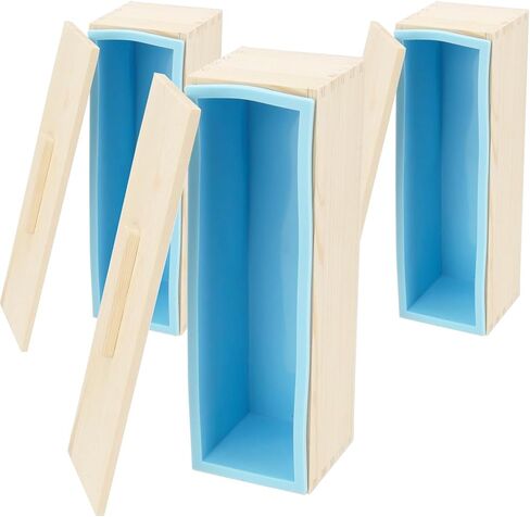 3 Set 42 oz Silicone Soap Molds, Rectangular Bar Loaf Soap Making Mold Kit with Wood Boxes and Lids, Flexible Soap Molds for Soap Making Supplies, DIY Homemade Soap, Craft, Blue in Kuwait