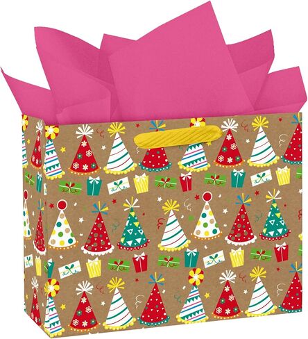 WRAPAHOLIC 16" Extra Large Birthday Gift Bag with Card and Tissue Paper - Colorful Stripe Happy Birthday in Kuwait