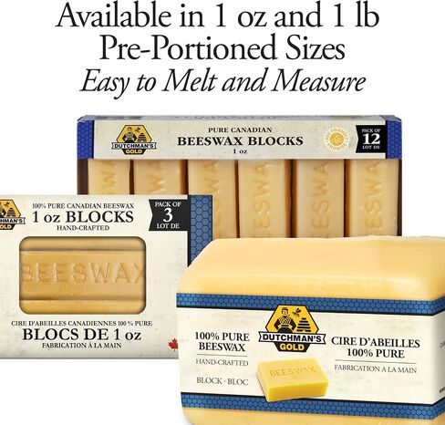 Dutchman’s Gold Canadian Yellow Beeswax Block (454g or 1oz Pack of 12) - Cosmetic-Grade Natural Beeswax for Candle Making, Soap, Crafts, Beauty - Pure Beeswax Bars - Safe and Easy to Melt in Kuwait