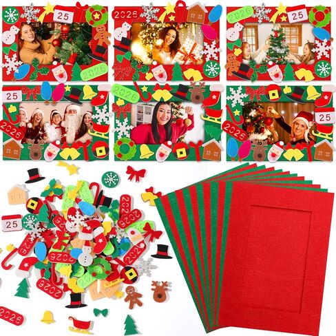 Barydat 60 Pieces Christmas DIY Picture Frames Craft Kit for Kids Xmas Felt Photo Frames with 460 Foam Stickers Christmas Photo Frame Cards Winter Crafts for Holiday Party Home Christmas Tree Decor in Kuwait