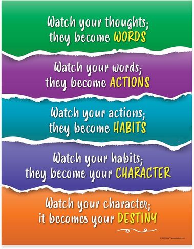 Watch Your Thoughts Inspirational Posters (10 Pack) - Laminated, 17 x 22 inches - Workplace Motivational Posters - Character Trait Posters for Classroom - Kindness Inspirational Anti Bullying Posters in Kuwait