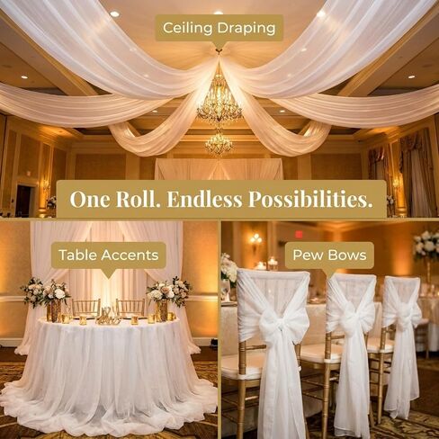 Anderson's White Flame Retardant Gossamer, 59 Inches x 100 Yards, Sheer Fabric for Wedding Decorations, Baby Shower, Gender Reveal, Prom, Homecoming, Event Photo Backdrops, Drapes in Kuwait