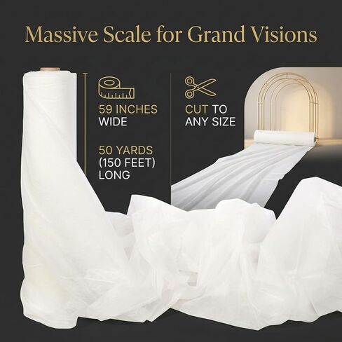 Anderson's White Flame Retardant Gossamer, 59 Inches x 100 Yards, Sheer Fabric for Wedding Decorations, Baby Shower, Gender Reveal, Prom, Homecoming, Event Photo Backdrops, Drapes in Kuwait