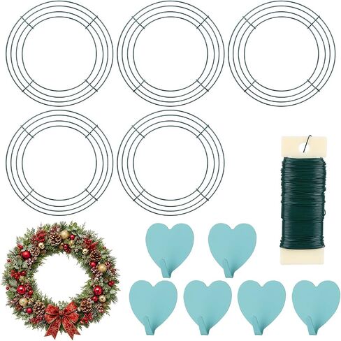 4 Pack Wire Wreath Frame 16 Inches Metal Wreath Frame Wreath Form Wreath Hoop Wreath Ring with 4 Pcs Adhesive Hooks and 38 Yard 22 Gauge Paddle Wire for Crafts in Kuwait