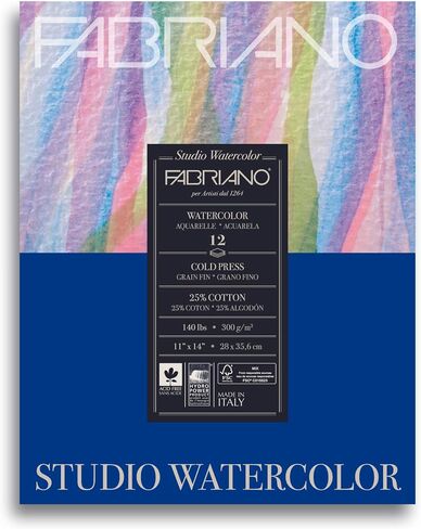 Fabriano Studio Watercolor Pad, Hot-Press, 9" x 12", 140 lb., 50 Sheets, White in Kuwait