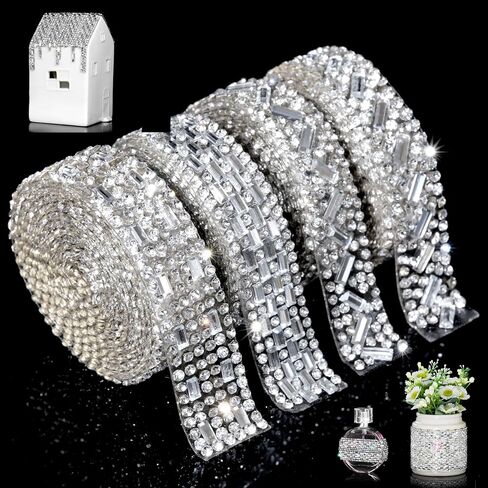 Rhinestone Strips, Self Adhesive & Iron On Bling Crystal Rhinestone Ribbon, Cut to Size Diamond Trim for DIY Craft Clothes Shoes Bags Phone case Furniture Car Decor(2cm×6m,Sliver/Clear) in Kuwait