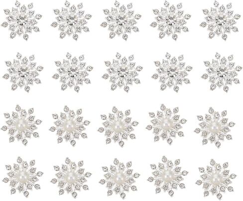 Amosfun 20pcs Silver Crystal Snowflake Pearl Rhinestone Applique Embellishments for Buttons Brooches Crafts Flower Hair Accessories in Kuwait
