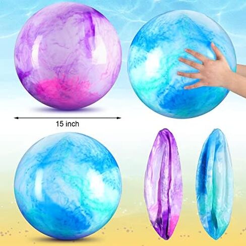 Deekin 4 Pcs 15 Inches Marbleized Bouncy Balls Large Size Cloud Inflatable Ball Colorful PVC Playground Sensory Balls Bouncy Toys Beach Balls for Adult Pet Playing Outdoor Pool Game Party Supplies in Kuwait