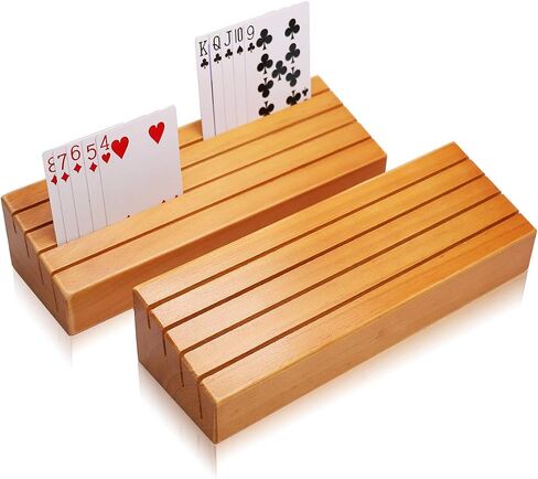 Exqline Wood Playing Card Holders Tray Racks Organizer Set of 2 for Kids Seniors Adults - 9.84In 3.1Inch Latest Version Portable Enough for Bridge Canasta UNO Card Playing in Kuwait