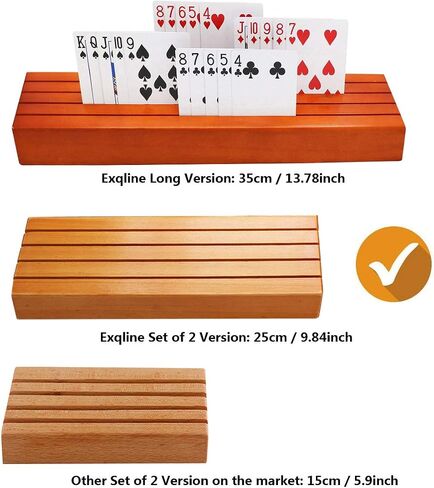 Exqline Wood Playing Card Holders Tray Racks Organizer Set of 2 for Kids Seniors Adults - 9.84In 3.1Inch Latest Version Portable Enough for Bridge Canasta UNO Card Playing in Kuwait