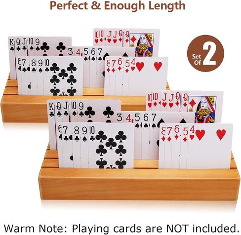 Exqline Wood Playing Card Holders Tray Racks Organizer Set of 2 for Kids Seniors Adults - 9.84In 3.1Inch Latest Version Portable Enough for Bridge Canasta UNO Card Playing in Kuwait