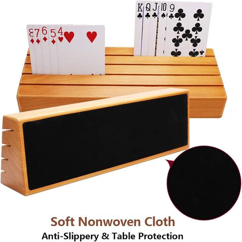 Exqline Wood Playing Card Holders Tray Racks Organizer Set of 2 for Kids Seniors Adults - 9.84In 3.1Inch Latest Version Portable Enough for Bridge Canasta UNO Card Playing in Kuwait