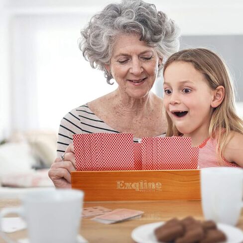 Exqline Wood Playing Card Holders Tray Racks Organizer Set of 2 for Kids Seniors Adults - 9.84In 3.1Inch Latest Version Portable Enough for Bridge Canasta UNO Card Playing in Kuwait